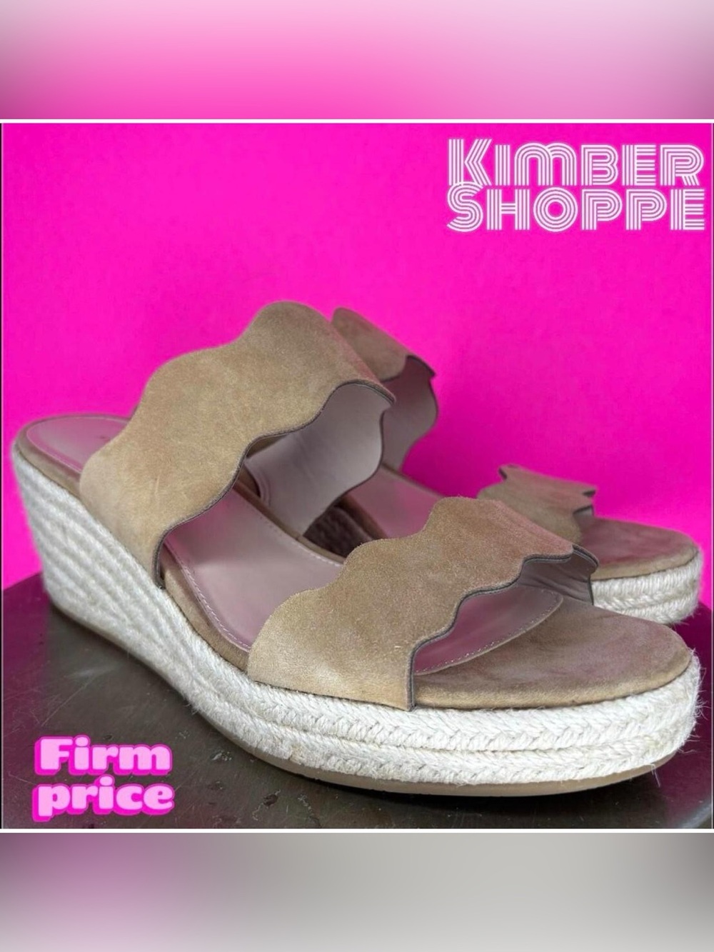 Pelle Moda Krew Tan Suede Espadrille Wedge Slide Sandal US 10 UK 8